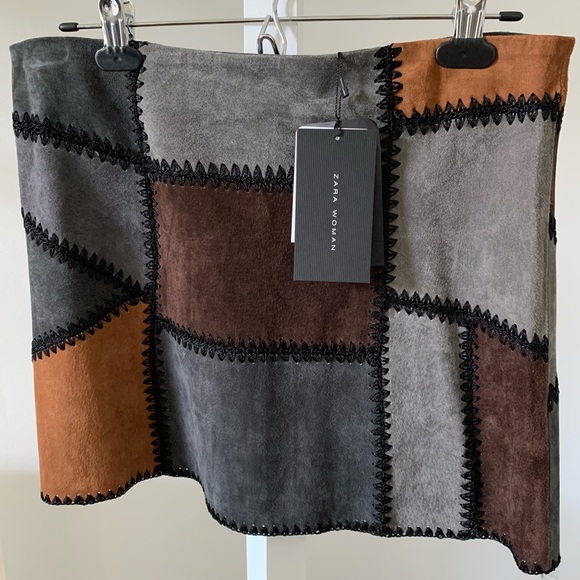 ZARA Patchwork Suede Mini Skirt, size L - Picture 2 of 7